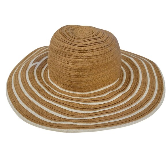 Shade & Shore Accessories - Shade & Shore Wide Brim Straw Sun Hat Tan & White Striped Packable Beach Hat
